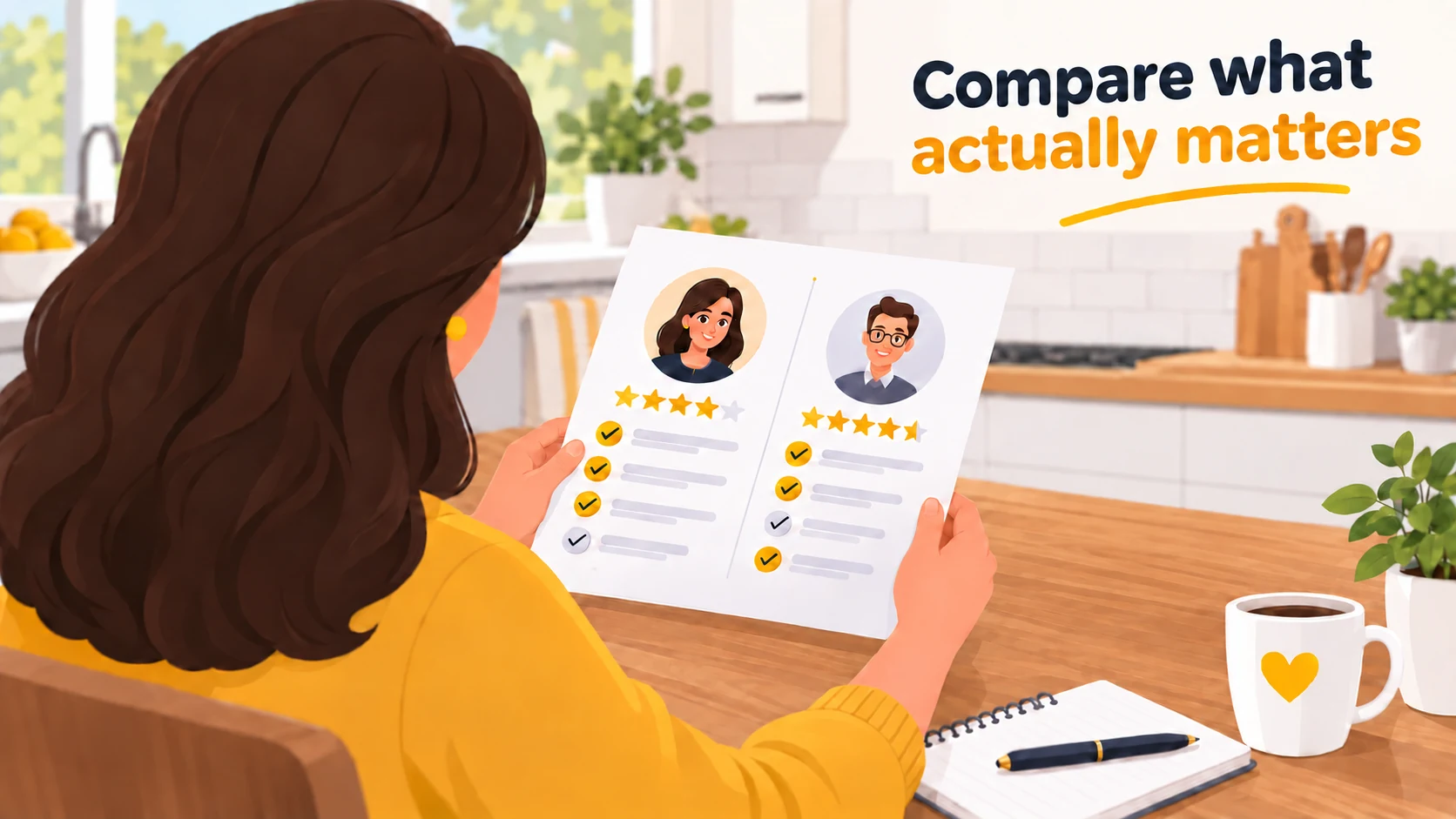 Parent comparing tutor profiles using a scorecard